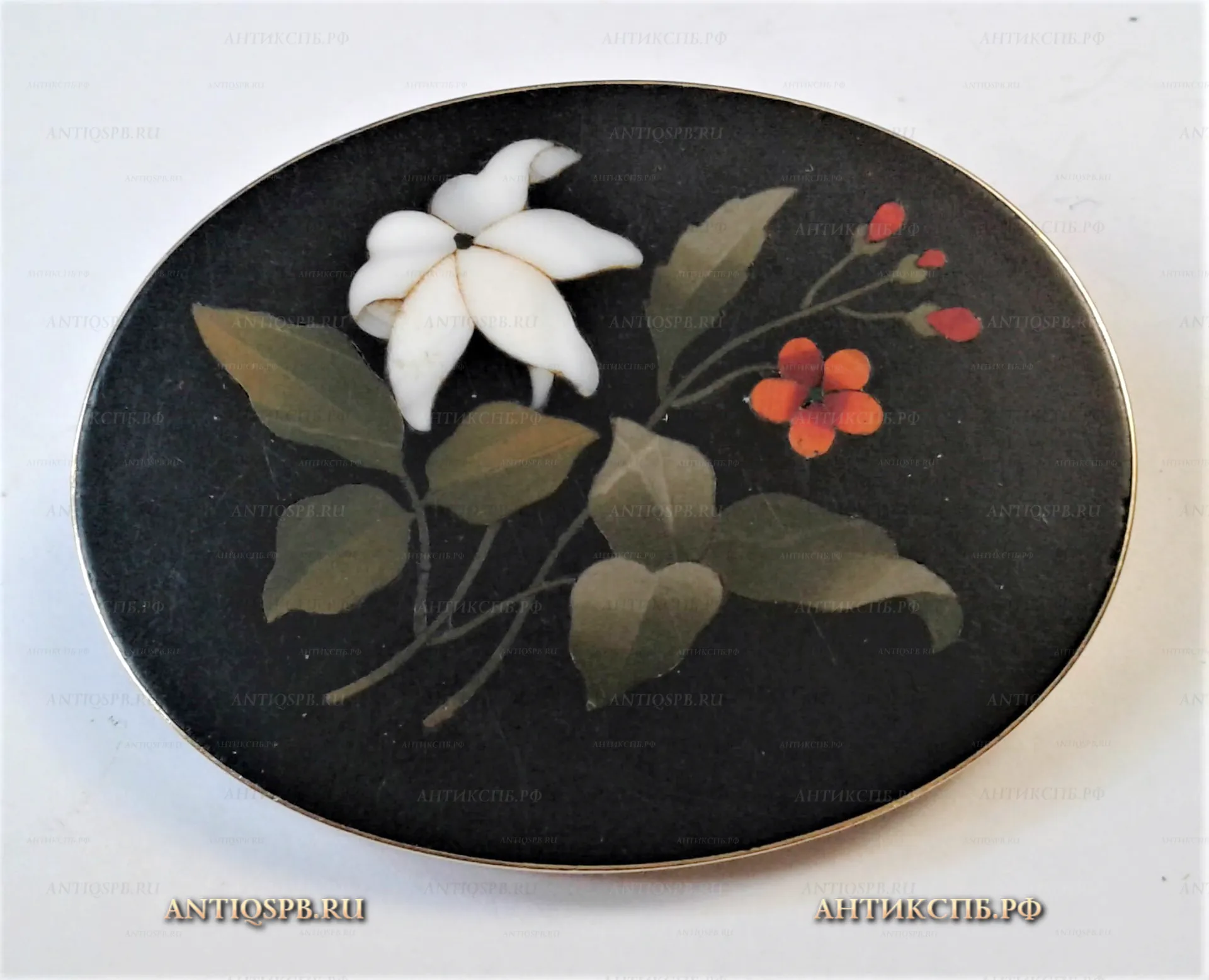 Брошь с флорентийской мозаикой "Цветы". Нач. ХХ века. №18430 